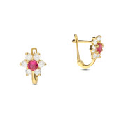 Cercei aur 14K floare cu piatra rosie si tortita inchisa DiAmanti A0821E14K_WP-AS